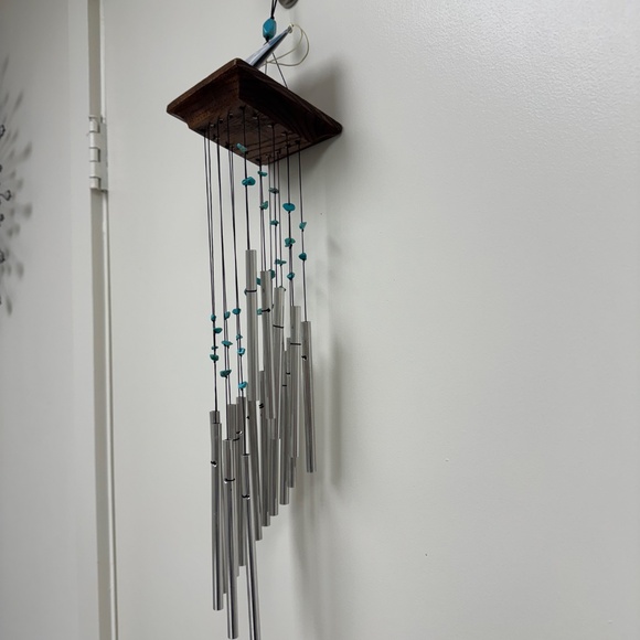 WOODSTOCK MYSTIC SPIRAL TURQUOISE Stone WIND CHIMES Wood Metal Feng Shui NIB NEW - Picture 7 of 17